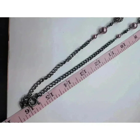J.Crew Gunmetal Purple Crystal Studded Beads Metal Chain Necklace One Size - Picture 3 of 3